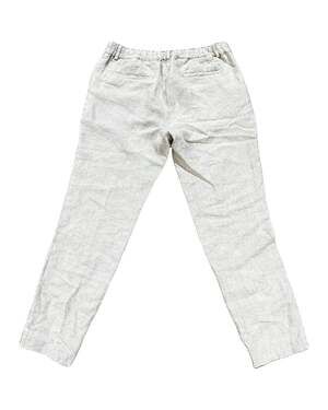 MagicLinen Women's Tapered Linen Pants Natural Oatmeal Elastic Waist Size XXL